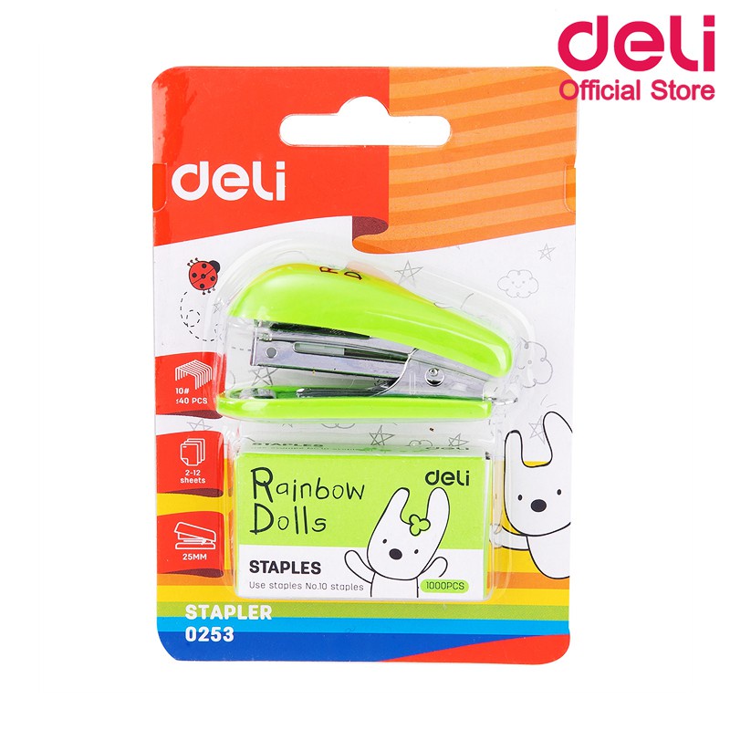 ชุดเย็บกระดาษมินิ-เบอร์-10-แถมฟรีลวดเย็บ-1-กล่อง-deli-0253-mini-stapler-10