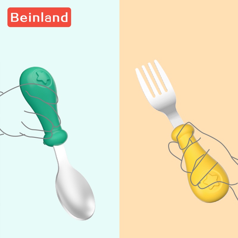 beinland-baby-stainless-steel-spoon-toddler-utensil-dinnerware-silicone-tableware-sets-infant-food-feeding-spoons-forks