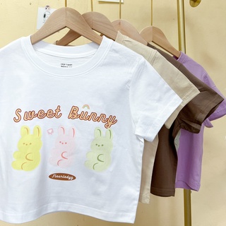 Fleurladyz-เสื้อยืดครอป ลาย Sweet Bunny ผ้าcotton100%