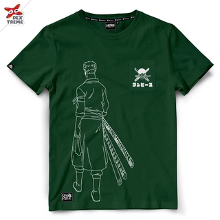 ✔☞▷Dextreme เสื้อวันพีซ T-shirt DOP-1517 One Piece ลาย โซโล Zoro มี สีเขียว และ สีกรม