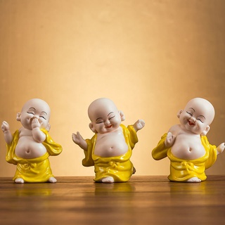 ㍿เครื่องประดับพระน้อย Lucky ท้องใหญ่ Maitreya หัวเราะพระพุทธรูปน่ารักสามเณร Zen ใหม่จีนสร้างสรรค์งานรื่นเริงตกแต่งบ้าน