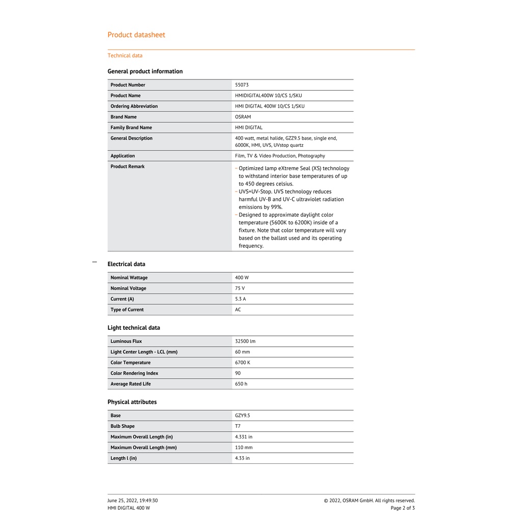 หลอดไฟosram-hmi-digital-400w