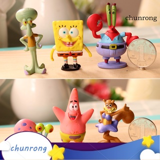 Chunrong โมเดลฟิกเกอร์การ์ตูน Spongebob 6 ชิ้น/ชุดสําหรับตกแต่งบ้าน