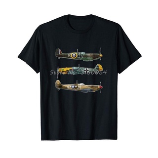 เสื้อยืด ผ้าฝ้าย พิมพ์ลาย World War 2 Messerschmitt Mustang Spitfire สไตล์ฮาราจูกุ สําหรับผู้ชาย