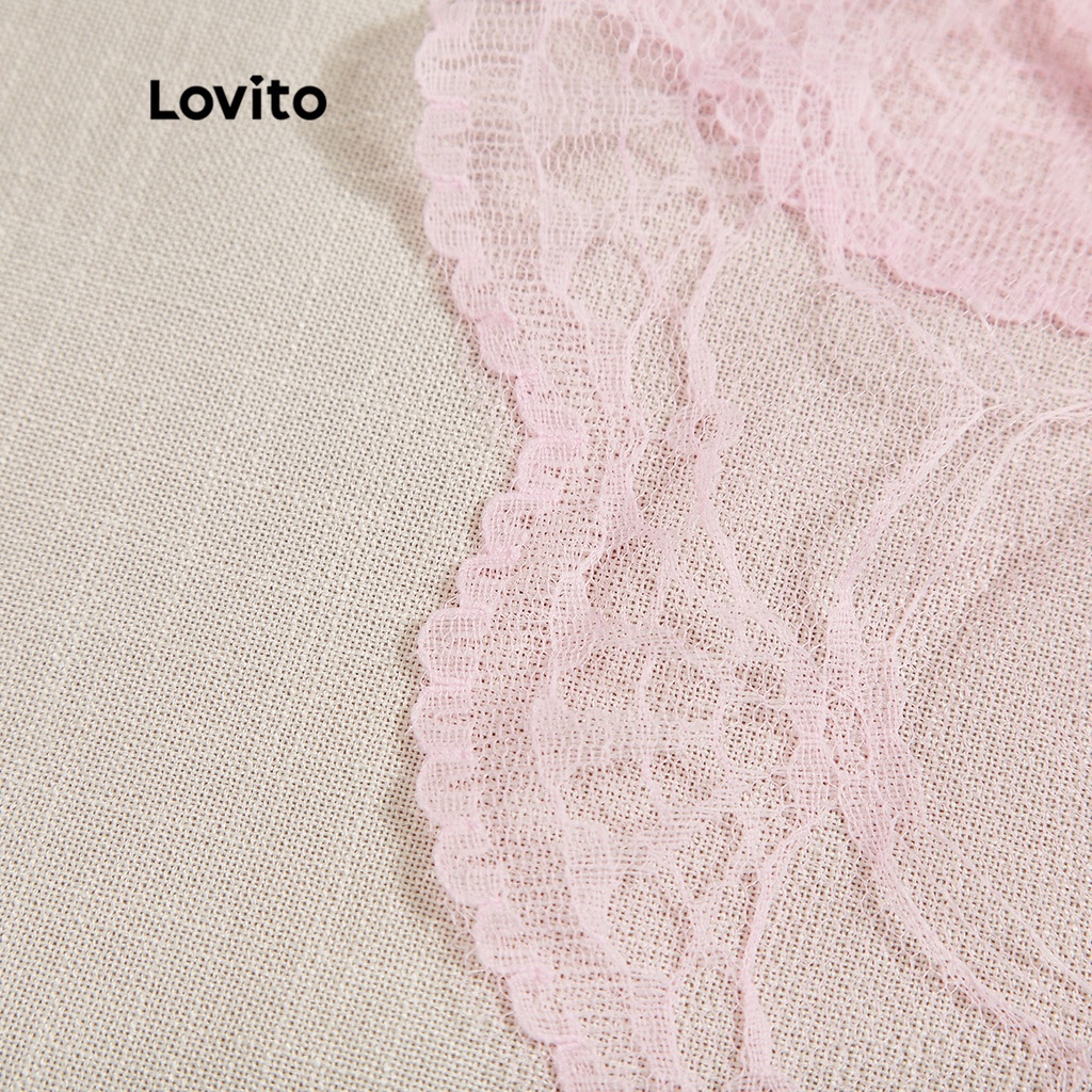 ภาพสินค้าLovito ชุดบราชั้นใน และกางเกงชั้นใน เสื้อซีทรู ผูกเชือก มีโบด้านหน้า ลายลูกไม้ สไตล์น่ารัก L15D085 (สีชมพู/สีขาว) จากร้าน lovito.th บน Shopee ภาพที่ 5
