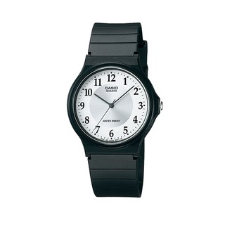MQ-24-7B3 Casio Standard นาฬิกาข้อมือสายเรซิ่น สีดำ หน้าปัดขาวมุก 2 วง