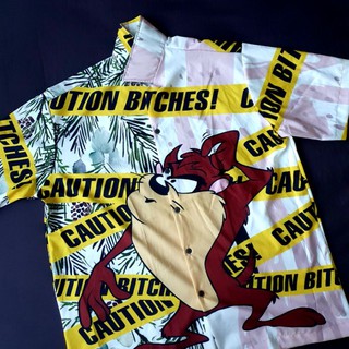 BWM0013 caution btches เสื้อเชิ้ตคอปก ไม่มีกระเป๋า ผ้าไหมอิตาลีใส่สบาย