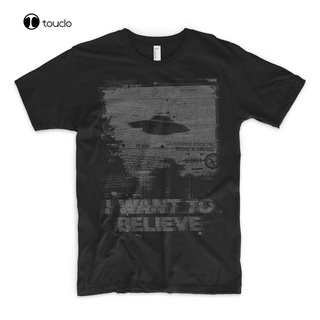 [S-5XL] เสื้อยืด ผ้าฝ้าย พิมพ์ลาย I Want To Believe Alien Ufo Area 51 Roswell X Files Space Ship สีเทา แฟชั่นฤดูร้อน สไต