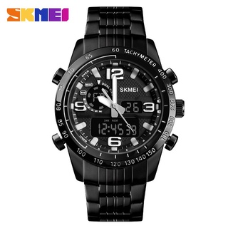 SKMEI Luxury Brand Watch Men Military Quartz Watches Steel Strap Waterproof Dual Display WristWatches relogio masculino