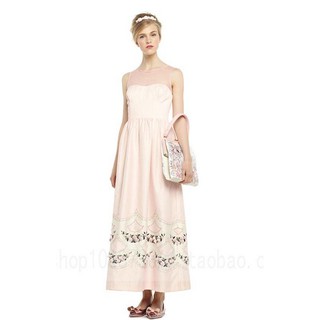 พร้อมส่ง Dress new star model sweet princess with pink embroideed gauze long dress