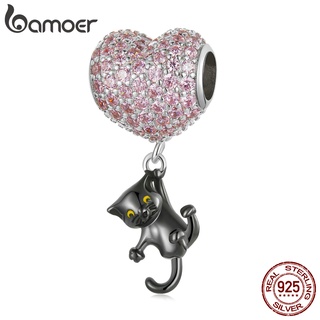 Bamoer 925 Sterling Silver Hearted Ballon &amp; Black Cat Charm Fashion Gifts For Diy Bracelet Accessories SCC2115