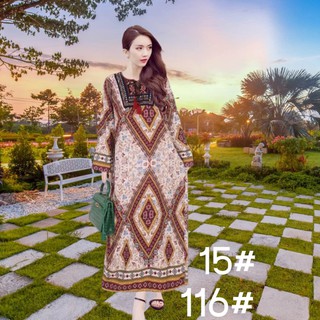 เดรสยาวลายกราฟฟิก แขนยาว ดีเทลแต่งพู่ที่คอเสื้อ ใส่ไปไหนก็เลิศผ้านิ่มใส่สบายสุดๆ เหมาะกับทุกๆโอกาสเลยค่ะ