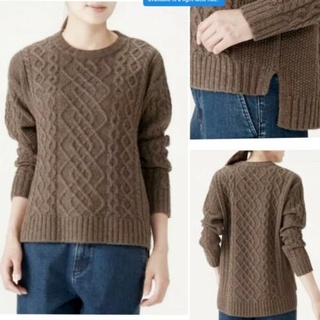 เสื้อไหมพรมผู้หญิง เสื้อไหมพรมญี่ปุ่น MUJI : YAK & WOOL MIX ARAN COZY CABLE KNIT SWEATER #15381990829