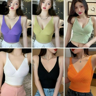 เสื้อสายเดียว ไหมพรม โชว์เนินอกเปิดหลังเซ็กซี่ สีพื้น พร้อมส่ง K270