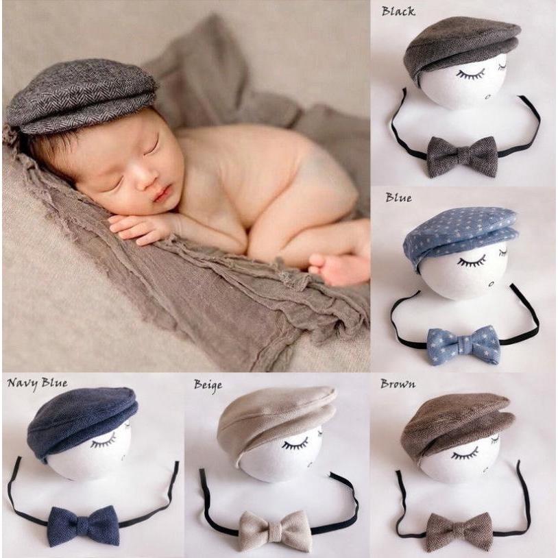 หมวกบีนนี่ + โบว์สำหรับถ่ายภาพเด็กทารก