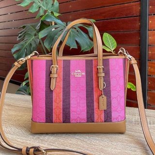 🎀 (สด-ผ่อน) กระเป๋า Tote 3 ช่อง สีชมพู แดง COACH C4086 MOLLIE TOTE 25 IN SIGNATURE JACQUARD WITH STRIPES