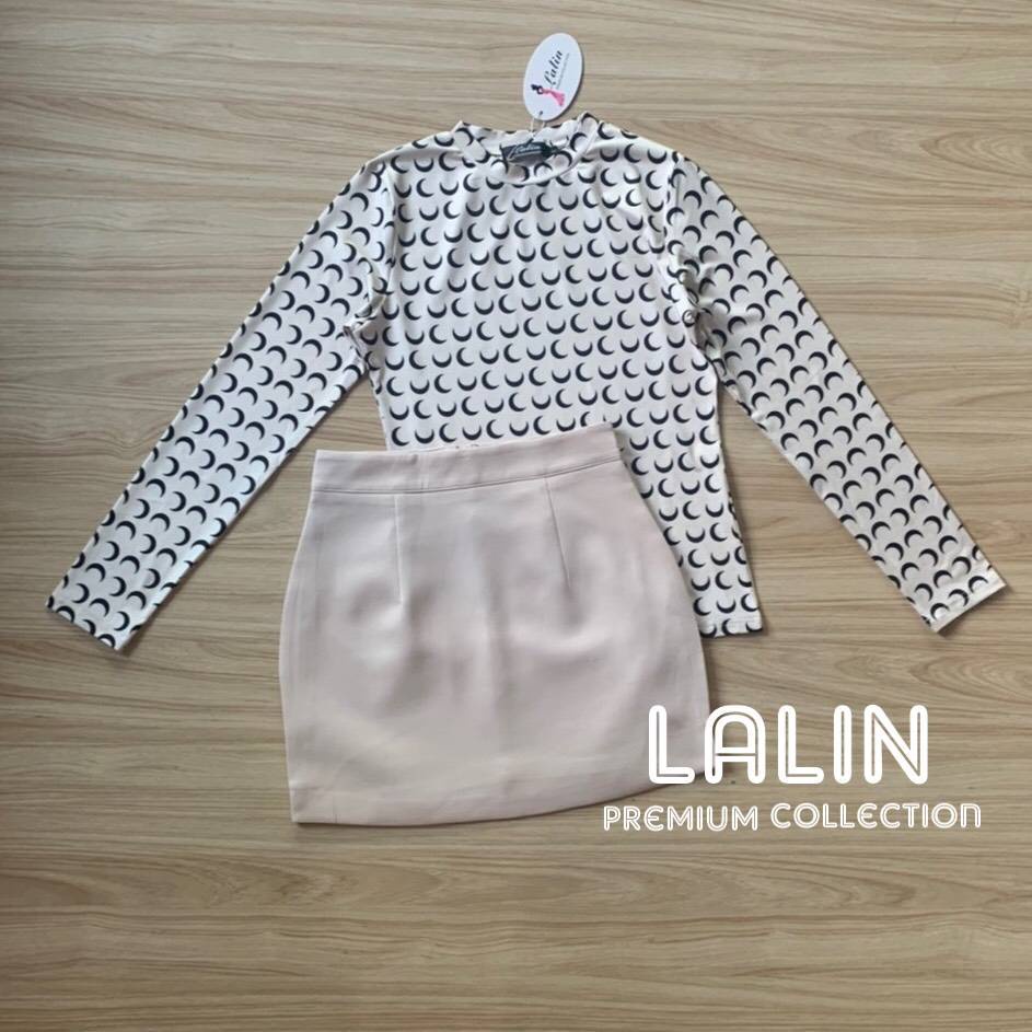 lalin-ชุดเช็ทเสื้อพิมลาย-กระโปรง-ตัวเสื้อพิมลายเข้ากับกระโปรงผ้านิ่มใส่สบาย-มาพร้อมกระโปรงสีเข้ากันแมทเข้ากันกับตัวเสื้อ