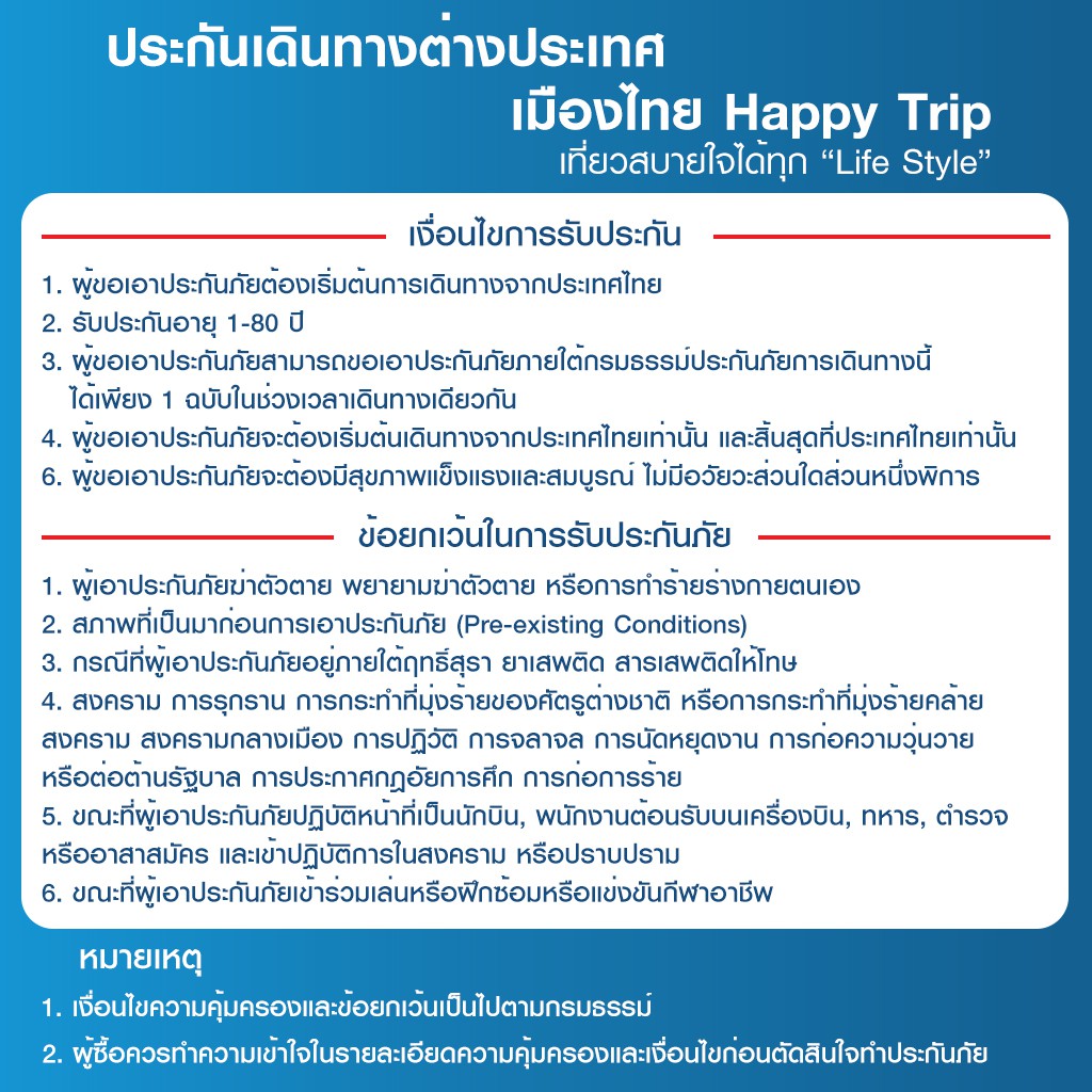 ภาพสินค้าเมืองไทยประกันภัย ประกันเดินทางต่างประเทศ (โซน Asia) เมืองไทย Happy Trip จากร้าน muangthai_insurance บน Shopee ภาพที่ 5