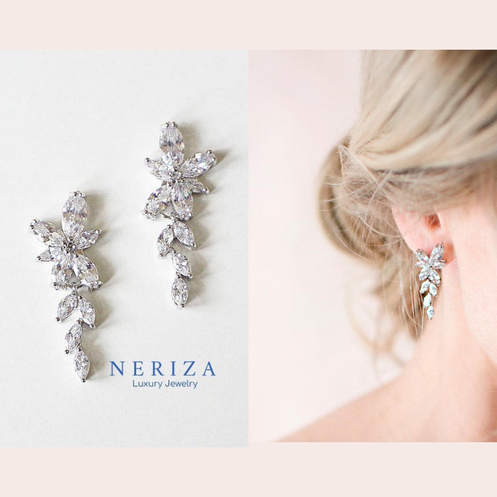 ภาพหน้าปกสินค้าNeriza Jewelry/ ต่างหูเพชร ออกงานเพชรสังเคราะห์ประกายเทียบเท่าเพชรแท้ NE002