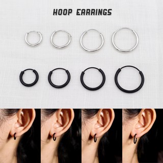 สินค้า WFH ต่างหูห่วง classic hoop earrings ขอบหนา 1.5 mm. สีดำ | เงิน