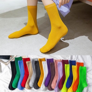 สินค้าใหม่ ถุงเท้าผ้าฝ้าย สีพื้น สไตล์ญี่ปุ่น สําหรับผู้หญิง
