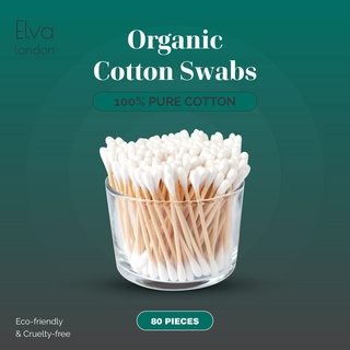 Elva London - Cotton Buds สำลีปั่นหู สำลีใช้แล้วทิ้งสำลีก้านไม้สองหัว สำหรับปั่นหู ใช้สำหรับบาดแผล สะอาดปลอดภัย 100 ชิ้น