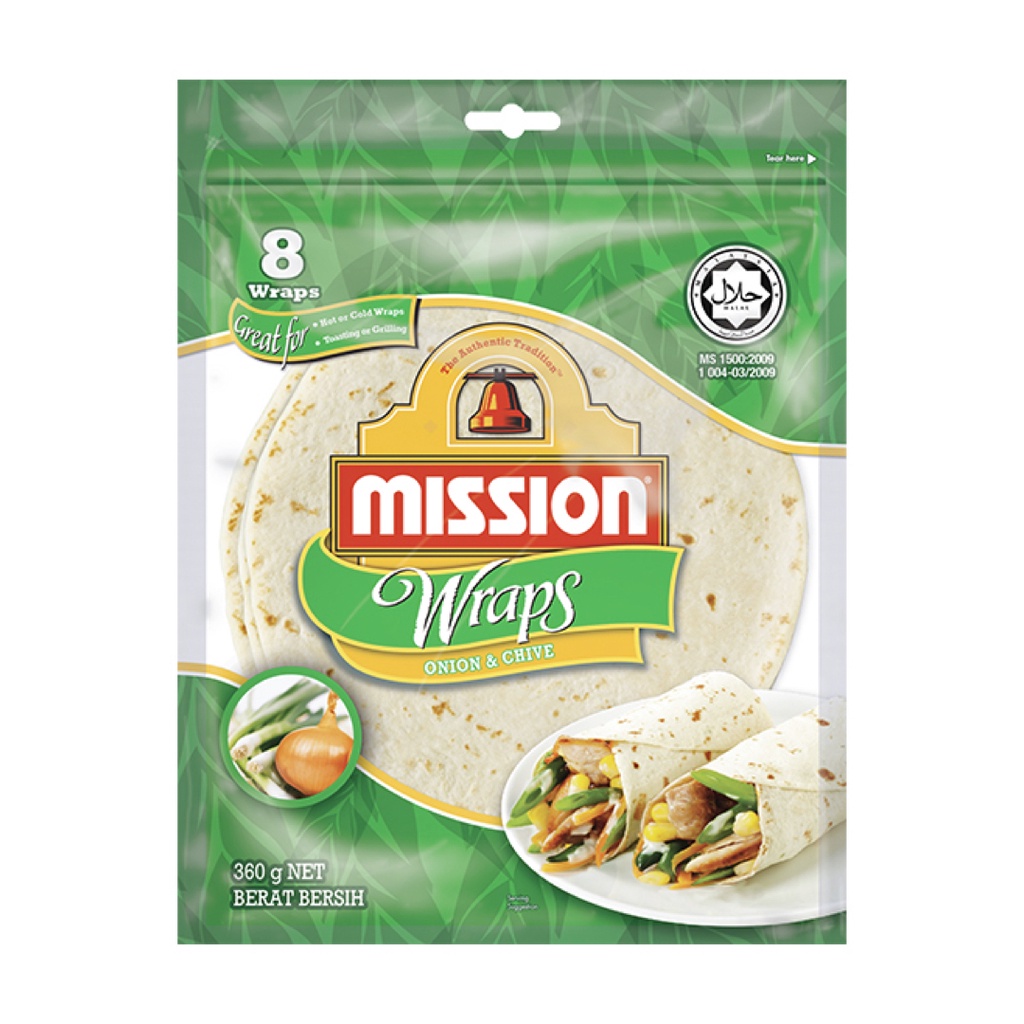 ภาพหน้าปกสินค้าMission Onion & Chive Tortilla Wraps 360g (8 Pieces) ++ มิชชั่น แผ่นแป้งตอร์ติญ่ารสหัวหอมและกุ้ยช่าย 360 กรัม (8 ชิ้น) จากร้าน soukyonline บน Shopee