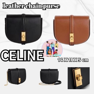 เซลีน Celine หนังเงาโซ่เล็กกระเป๋าสตางค์/กระเป๋าสตรี/กระเป๋าสะพายข้าง/กระเป๋าเหรียญ/รูปแบบล่าสุด/ยุโรปจัดซื้อแบรนด์ใหม่แ