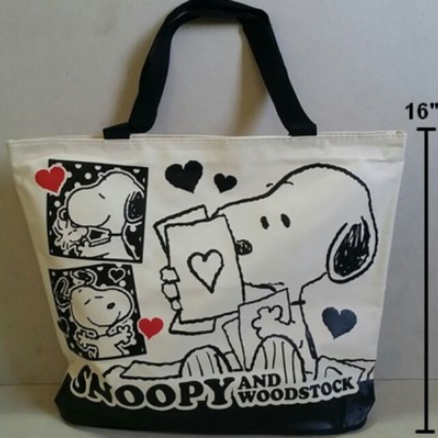 กระเป๋าสะพาย-ผ้าดิบ-มีซิปด้านบน-ค่ะ-ลาย-snoopy-สนู๊ปปี้-ขนาด-18x16x3-5นิ้ว