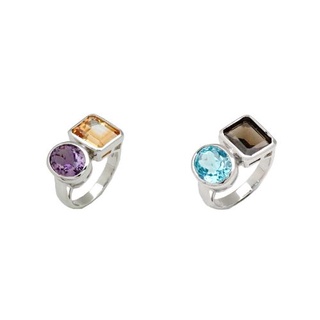 Artisan by NK - แหวนเงินแท้ฝังพลอยคู่  มีหลายสี(Amethyst,Citrine),(Smoky quartz,White Topaz),(Blue Topaz,Smoky quartz)