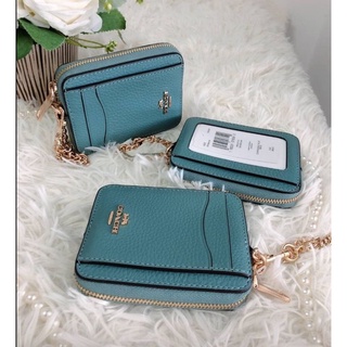 💚แท้💯 พร้อมส่ง💚 กระเป๋าใส่บัตร สีเขียว ZIP CARD CASE COACH 6303 IM/TEAL INK #coach6303