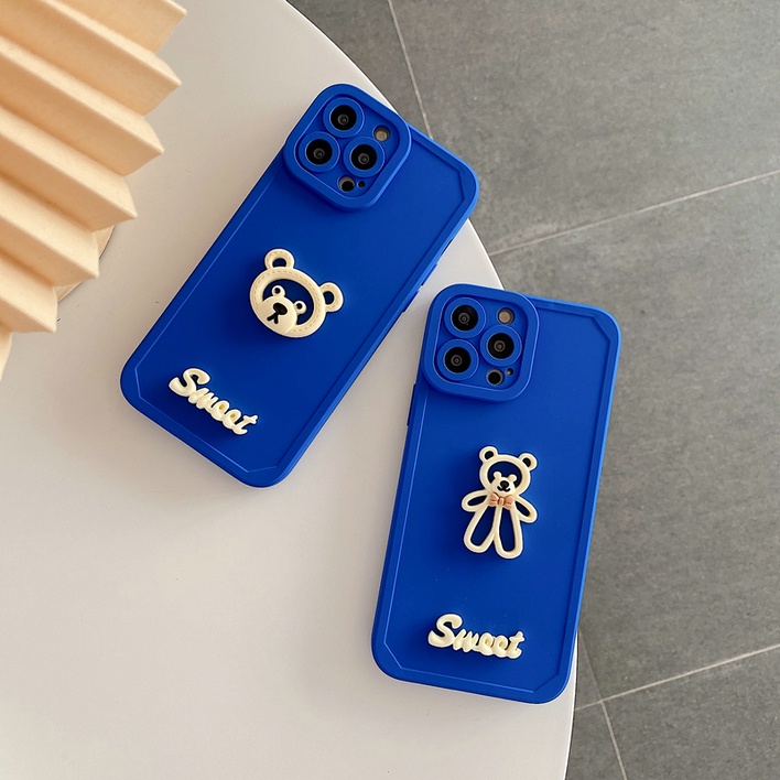 ภาพสินค้าเคส Oppo A16 A74 A53 A33 A31 A9 A5 2020 A3s A7 A5S A12 A11K Reno6 Reno5 Reno 6 5 Pro 4G 5G F11 Realme C1 Cute Cartoon Line Bear 3D Style Klein Blue Soft Phone Back Case จากร้าน mddmy.th บน Shopee ภาพที่ 7