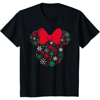 เสื้อยืดผ้าฝ้ายพรีเมี่ยม เสื้อยืด พิมพ์ลาย Disney Minnie Mouse Icon Holiday Snowflakes