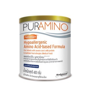 สินค้า Puramino เพียวอะมิโน นมผง สำหรับ เด็กแรกเกิด แพ้โปรตีนนมวัว และ โปรตีนจากอาหารชนิดอื่น 400 กรัม