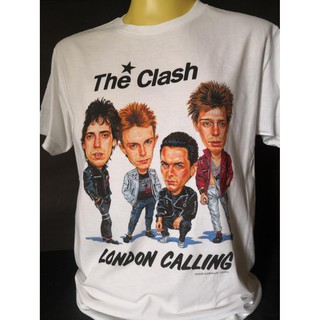 เสื้อยืดเสื้อวงนำเข้า The Clash London Calling Cartoons London Ska Punk Rock Hardcore Retro Style Vintage T-Shirt