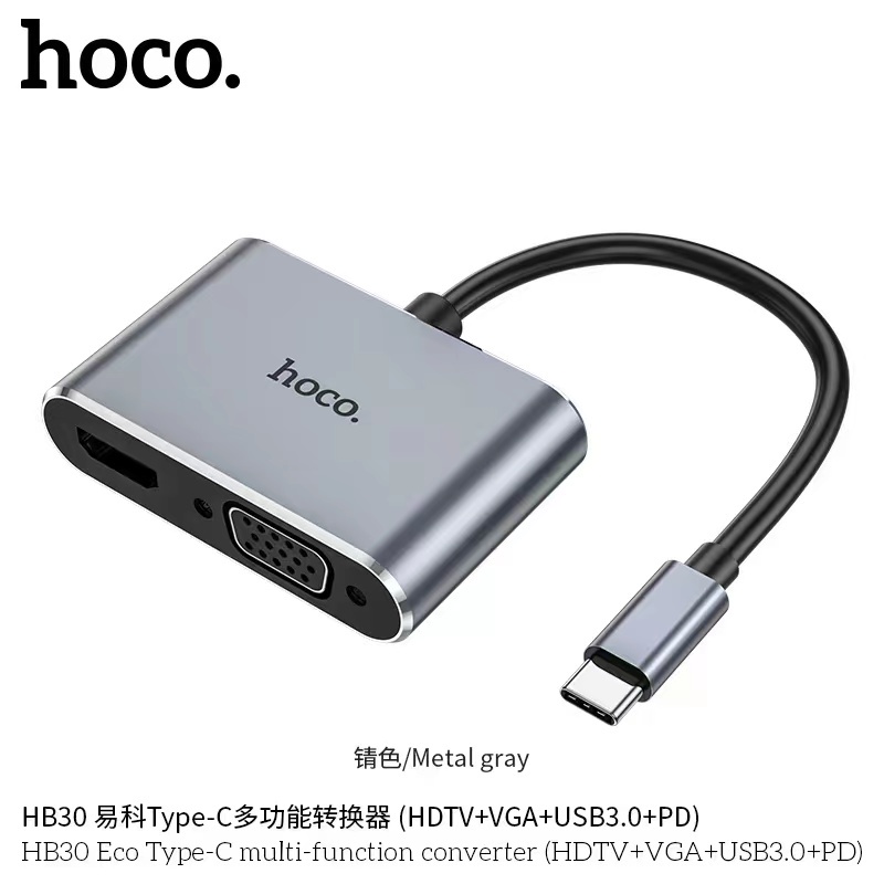 hoco-hb30-type-c-hdmi-multifunction-adapter-converter-hdtv-vga-usb3-0-pd-อุปกรณ์เชื่อมต่อสำหรับส่งสัญญาณภาพเเละเสียง