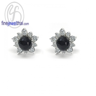 Finejewelthai-ต่างหูนิล-นิลแท้-ต่างหูพลอย-ต่างหูเพชรCZ-ต่างหูเงินแท้-Black-Spinel-Silver-Earring-E1095on