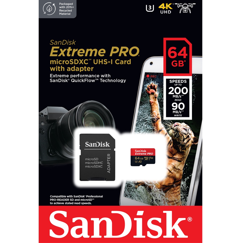 มุมมองเพิ่มเติมเกี่ยวกับ SanDisk Extreme Pro microSD 64GB ความเร็ว อ่าน 200MB/s เขียน 90MB/s (SDSQXCU-064G-GN6MA*1) เมมโมรี่ การ์ด แซนดิส ใส่ Gopro6,7,8,9,10 & MAX