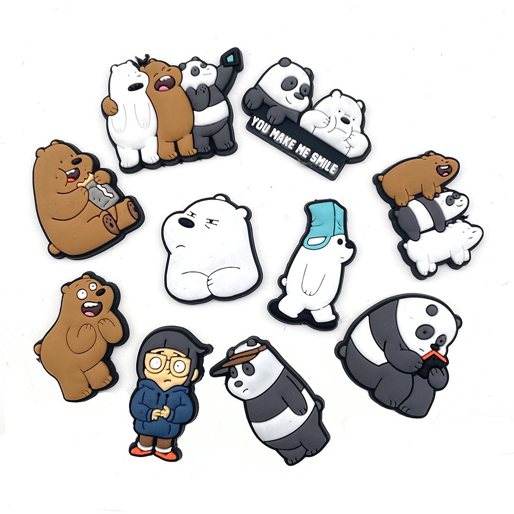 คำอธิบายเพิ่มเติมเกี่ยวกับ Croc Jibbits อะนิเมะ Jibitz Charm We Bare Bears Jibits Crocks สําหรับผู้ชาย อุปกรณ์เสริมรองเท้า แพนด้า Grizzly จี้รองเท้า หมุดตกแต่ง