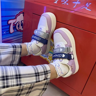 สินค้า 🔥Hot sale！ 2020 ใหม่แกะน้อยน่ารัก Love Magic สติกเกอร์นักเรียนรองเท้าสีขาวหญิงสาวญี่ปุ่นรอบ Toe Casual รองเท้า