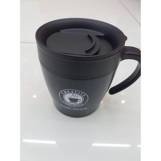 แก้วชงกาแฟสูญญากาศ 330 ml พร้อมฝาปิดเก็บความร้อนได้ยาวนาน แก้วเก็บความร้อน-เย็น พร้อมช้อนชงแสตนเลส สีดำ