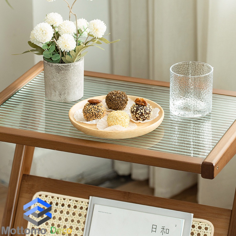 ภาพสินค้าMOTTOMO Luxury Modern Solid Bamboo Coffee Table with Woven and Moru Glass Top โต๊ะข้างเตียง โต๊ะกาแฟ สไตล์มินิมอล จากร้าน mottomodeco บน Shopee ภาพที่ 2
