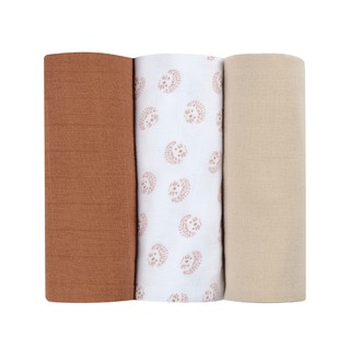 BEABA ผ้าอ้อมเอนกประสงค์ Pack of 3 Muslin Organic Cotton Squares - Hedgehog Brown