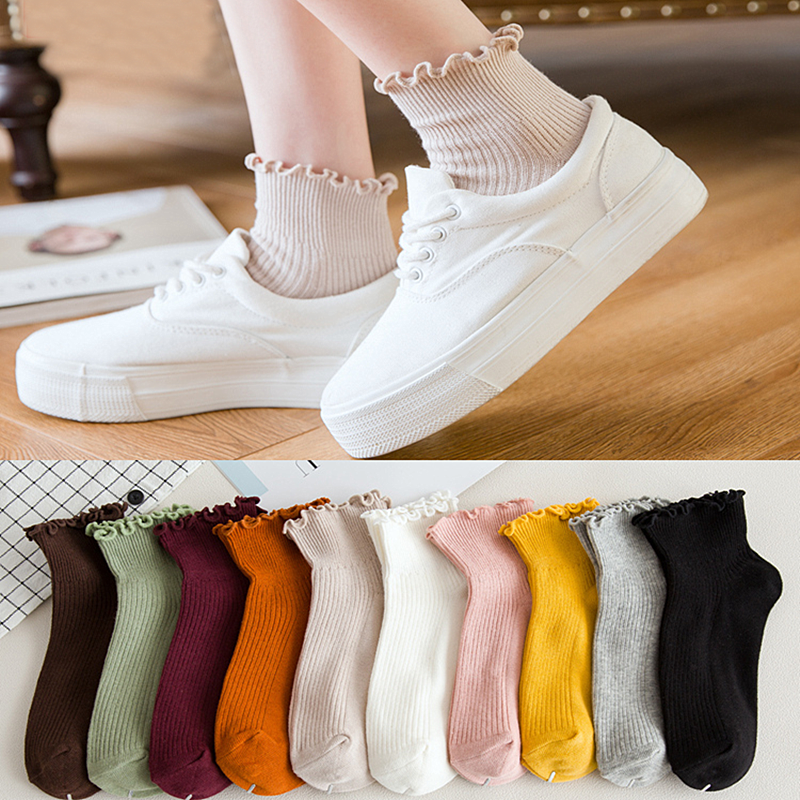 ถุงเท้าผ้าฝ้าย-สีพื้น-สดใส-สไตล์ญี่ปุ่น-สำหรับผู้หญิง