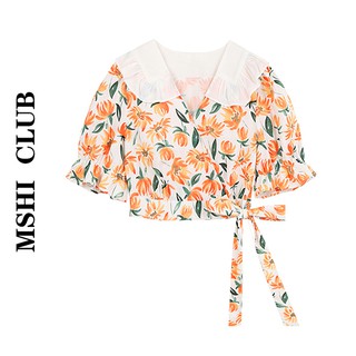💕Preorder แบรนด์ MSHI CLUB เสื้อครอปคอบัวสไตล์เกาหลี ✨ รหัสสินค้า MT009✨  ⚡️ Color ส้ม ⚡️