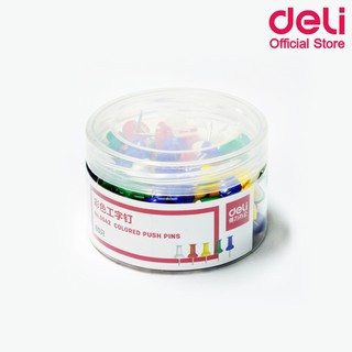 Deli 0042 Color Push Pin หมุดสีเสียบกระดาษ 80 ตัว หมุดปักบอร์ด หมุดเสียบกระดาษ อุปกรณ์สำนักงาน เครื่องใช้สำนักงาน เครื่อ