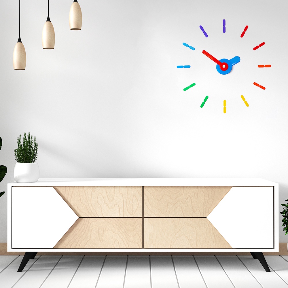 นาฬิกา-on-time-v1m-rainbow-สีรุ้ง-ไม่มีเข็มวินาที-56-เซน-wall-clock-นาฬิกาแขวนผนัง-ติดผนังไม่เจาะผนัง-เข็มนาฬิกาใหญ่