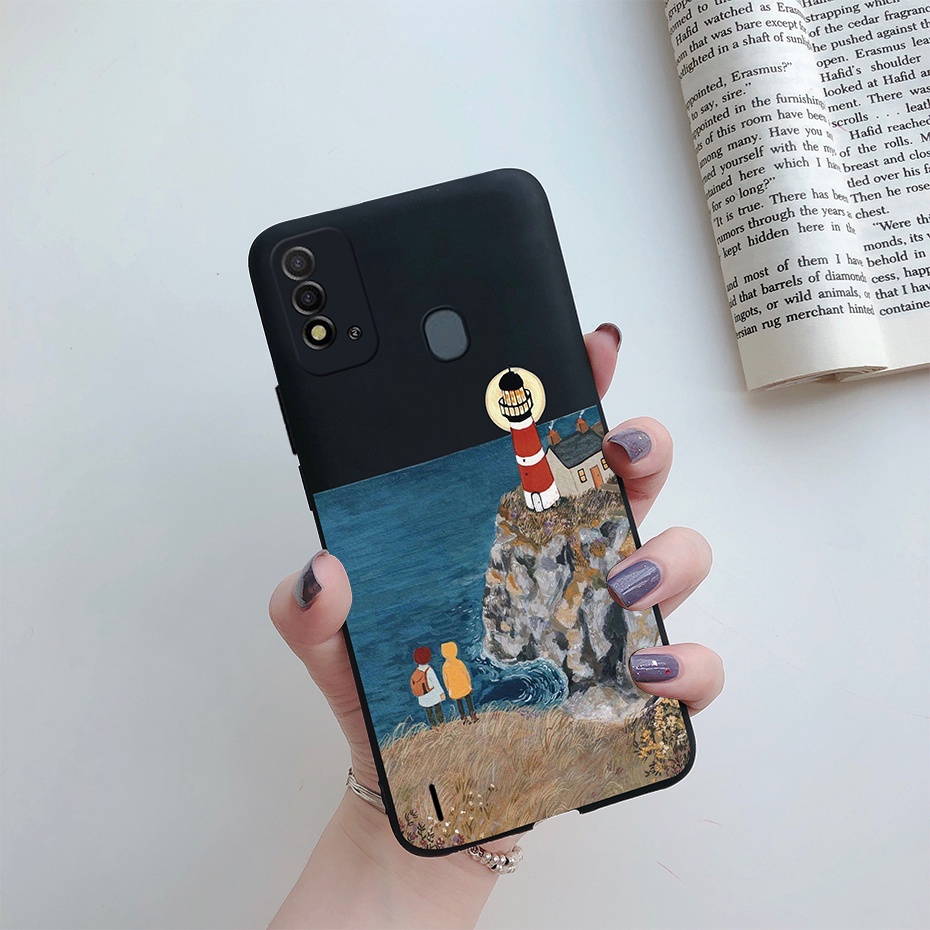 เคสโทรศัพท์มือถือ-ซิลิโคนนิ่ม-ลายดอกไม้มังกร-สีดํา-สําหรับ-itel-p37-p37-pro-vision-2-plus-vision-2s