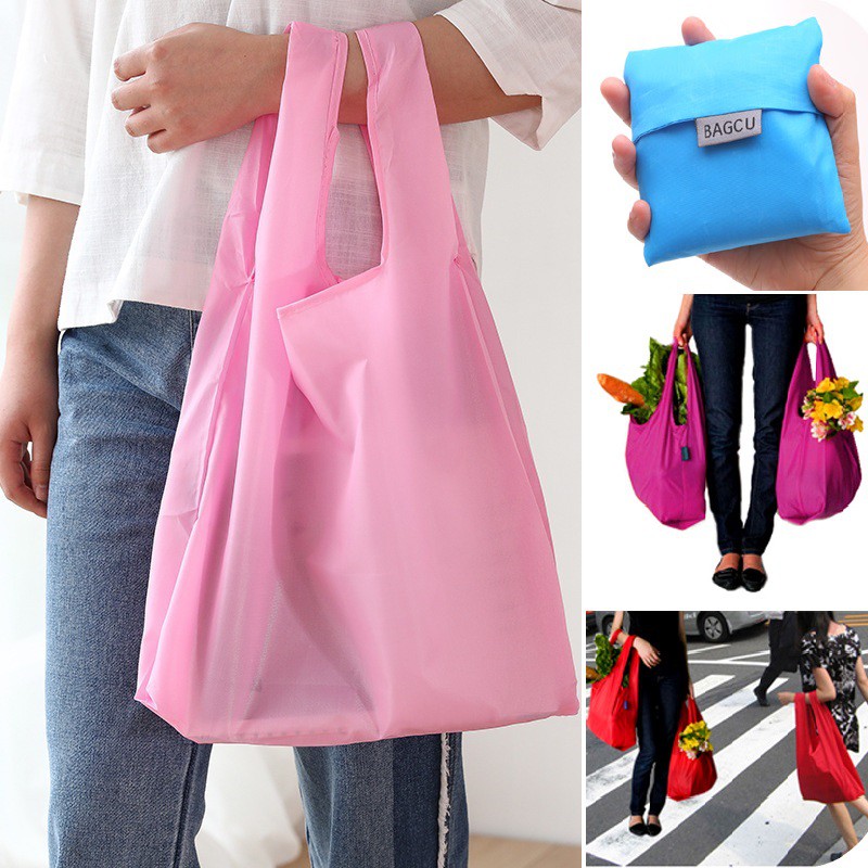 พร้อมส่ง-12สี-ถุงเก็บของ-ถุงผ้าพับได้-สตรีที่พับเก็บได้รีไซเคิล-245
