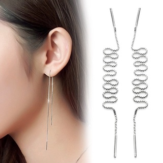 เกาหลี ต่างหูเงินแท้ ต่างหูโซ่ Sterling silver earrings